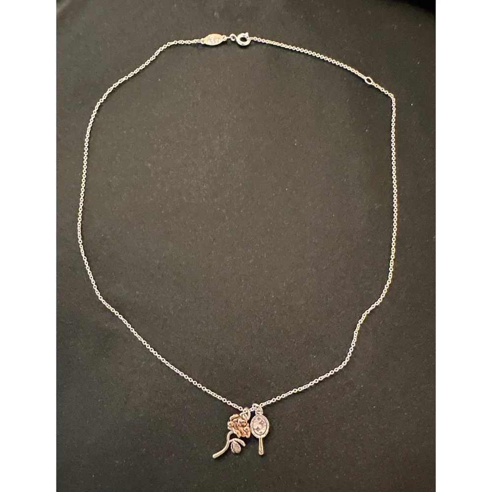 Disney Beauty And The Beast Enchanted Rose & Mirror Necklace Adjustable Chain
